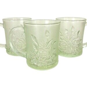 Vintage Livia by Pasari Clear Frosted Rose Hot Cold Coffee Tea Mugs Set of 3